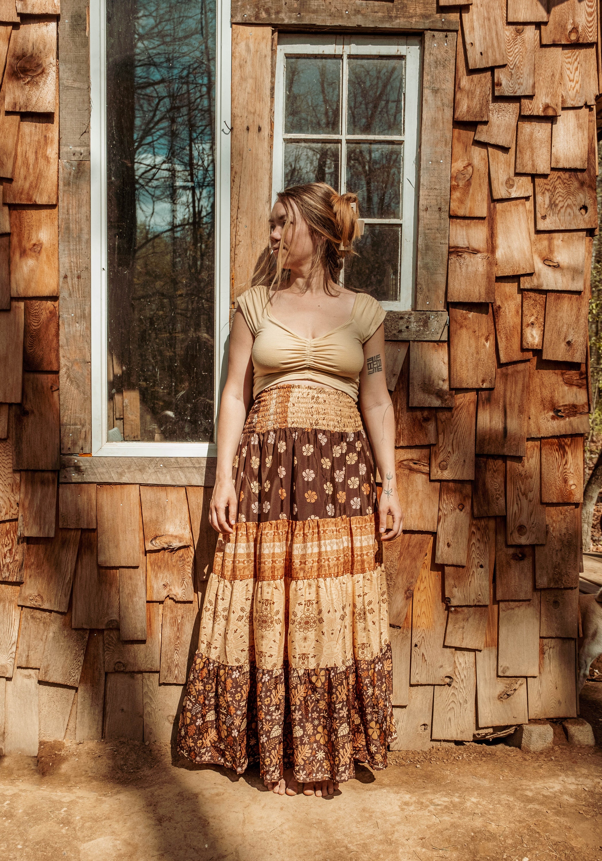 Bohemian Desert Solstice Tiered Soft Maxi Skirt, Hippie Boho