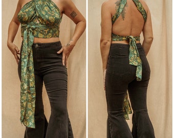 Hippie Boho Wrap Top, Multi-Way Scarf Top, Backless Halter Top, 70s Style bohemian top