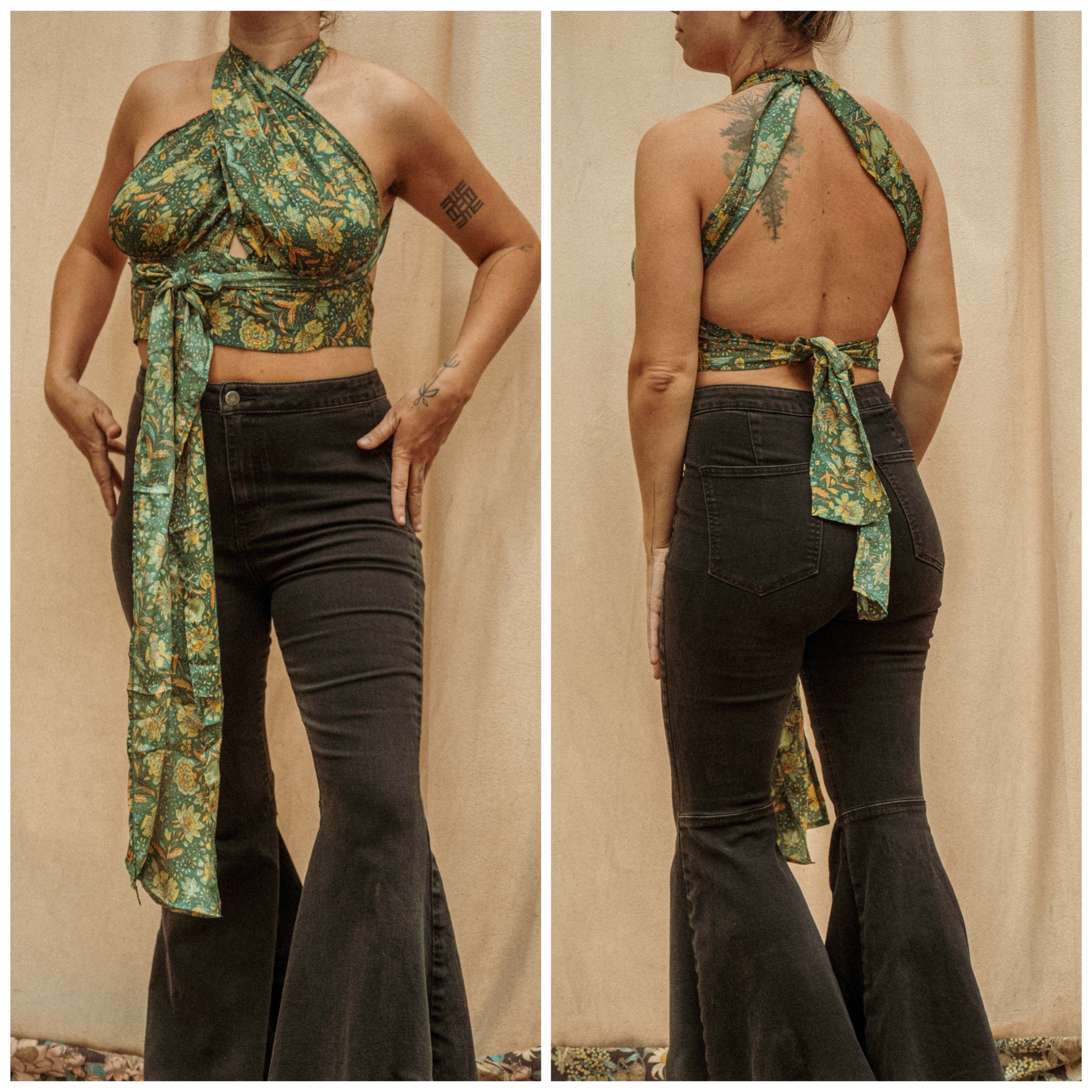 【Bohemseo】 HALTER TIED TOP Bohemian Girl Halter Tie Crop Top | Windsor