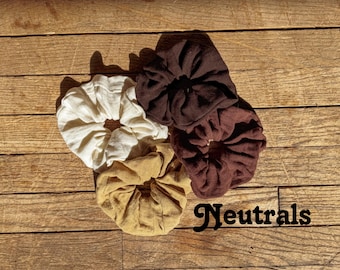 ORGANIC Cotton Bamboo Boho Scrunchies, Bridesmaid Gift, Hair Scrunchies, Vegan Gift Handmade, Earthy Crunchy Scrunchie, Stocking Stuffer