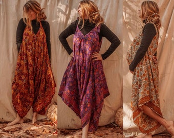 Indie Flow Silk Jumpsuit, Boho Jumper, Hippie Flow Outfits, Free Spirit Clothing, Silk Overalls