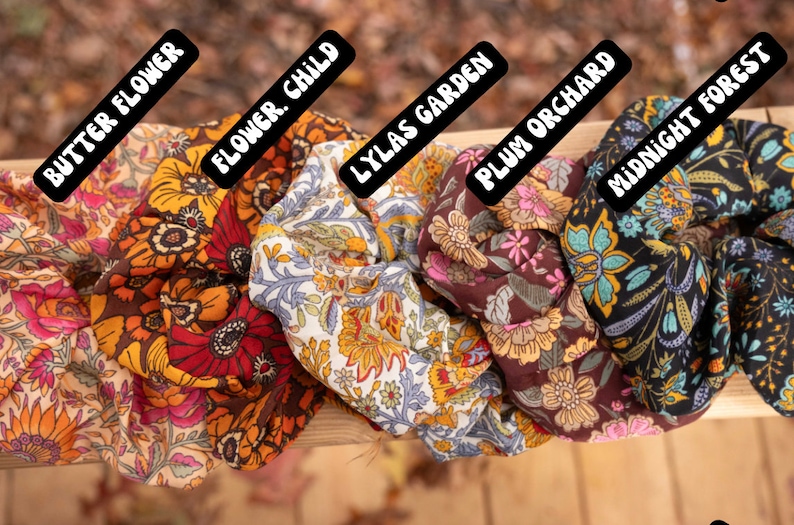 Recycled Silk Sari Boho Scrunchies, Bridesmaid Gift, Hair Scrunchies, Vegan Gift Handmade, 70s Hippie Pattern Scrunchies, Stocking Stuffer image 2