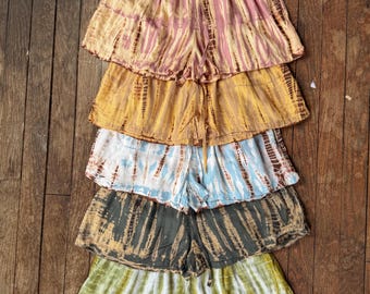 Floaty Tie Dye Shorts, Hand dyed stretchy waist shorts