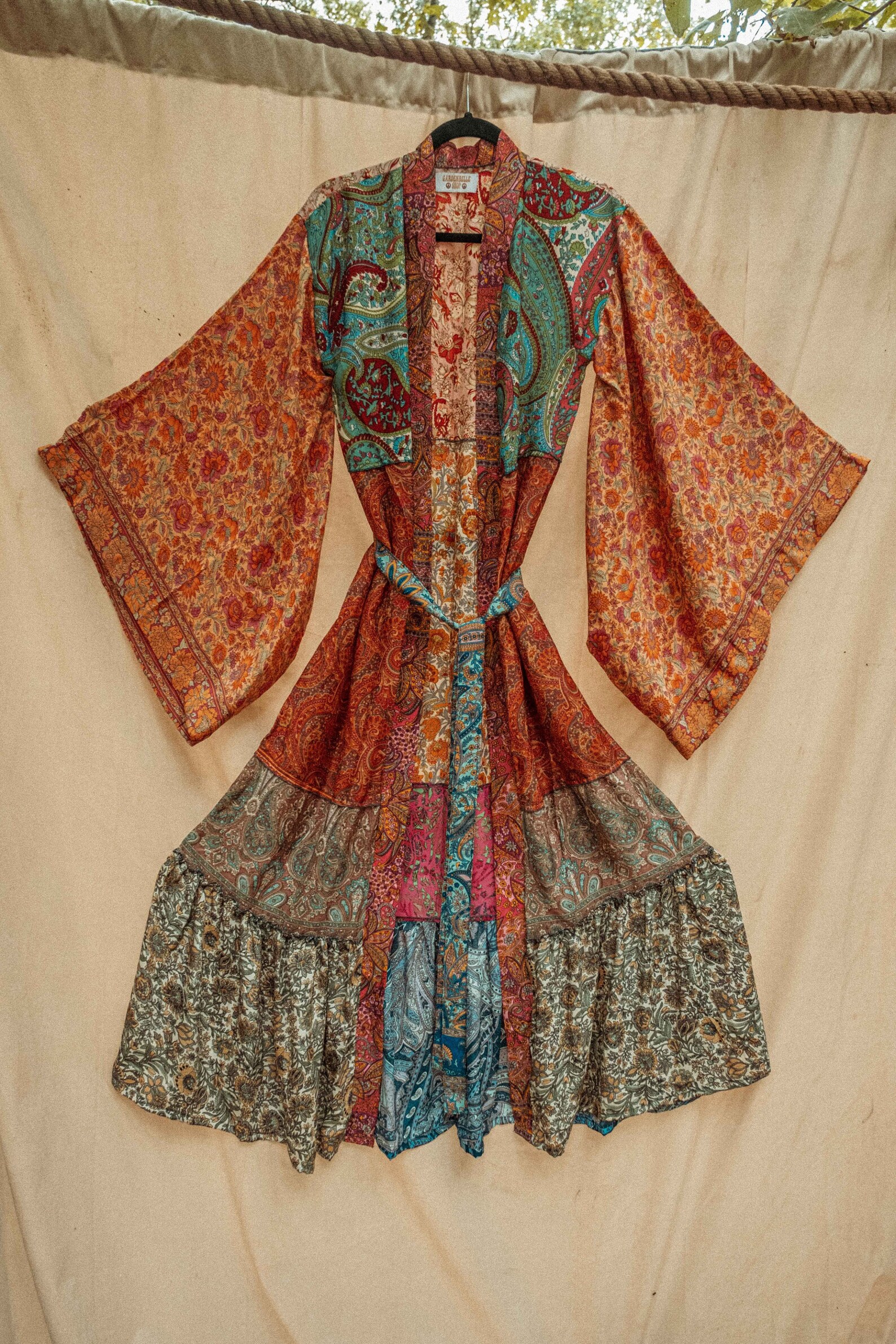 Hippie Bohemian Patchwork Silk Kimono Recycled Silk Bell - Etsy