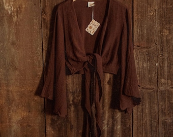 Top de muselina con mangas acampanadas, estilo hippie bohemio, de bambú y algodón orgánico, para yoga, de fibra natural, estilo bohemio, de 3 vías, ropa sostenible.