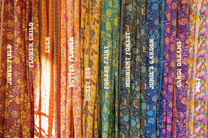Hippie Boho SILK Curtain Panels, Rainbow Floral Bohemian Room Canopy Decor, Psychedelic 70s Aesthetic Dorm Decor, Wall Hanging, Home Gift image 2