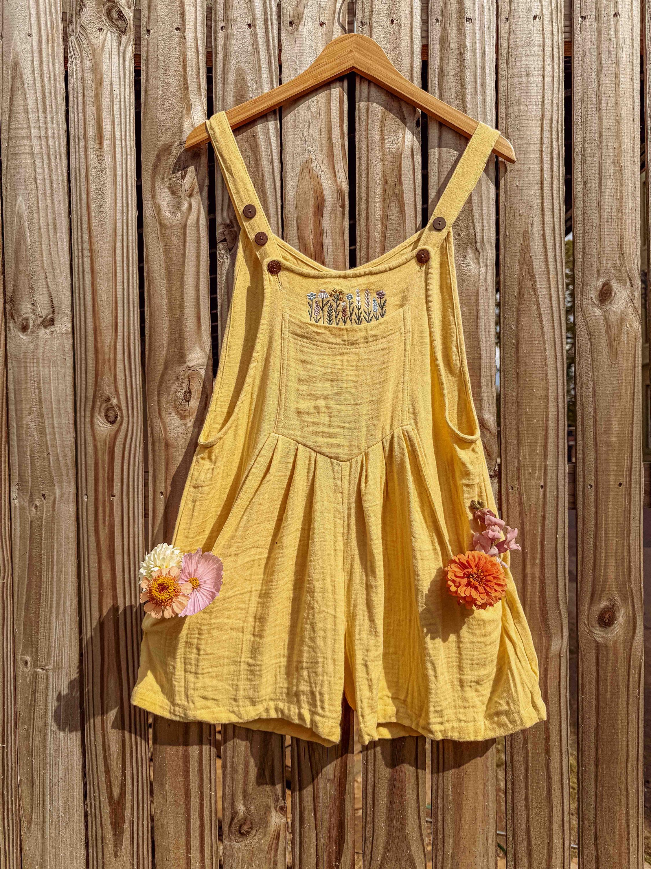 Flower Garden Embroidered Overalls Organic Cotton Bamboo, Boho
