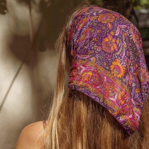 Silk Hippie Boho Bandana, Square Head Scarf, Bohemian Hair Wrap, Unique hippie gift, stocking stuffer, pet dog scarf Candi Dreams