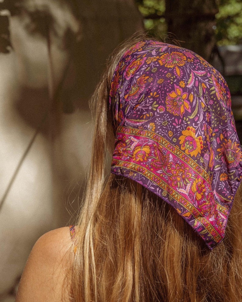 Silk Hippie Boho Bandana, Square Head Scarf, Bohemian Hair Wrap, Unique hippie gift, stocking stuffer, pet dog scarf Candi Dreams