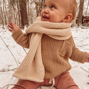 Bufanda infantil de algodón 100% orgánico, cálida para invierno y otoño, estilo boho chic, tejida a mano en algodón orgánico de fibra natural, unisex