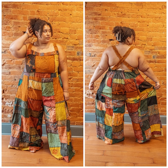 PLUS SIZE Hippie Patchwork Baggy Wide Leg Overalls Unisex