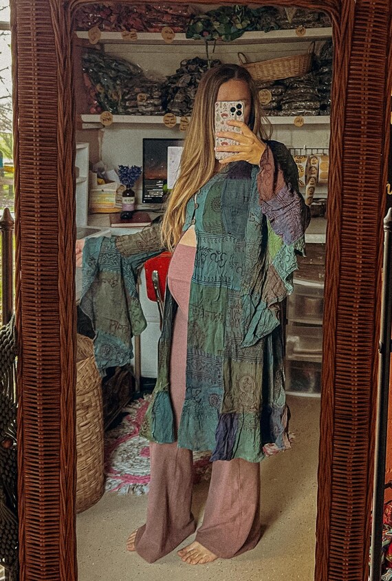 Hippie Bohemian Bell Sleeve Patchwork Cardigan Long Button up Duster Cardigan Angel Sleeve Spell Style Boho Free Spirit Sweater Etsy UK