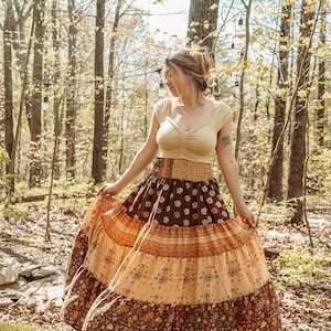Bohemian Desert Solstice Tiered Soft Maxi Skirt, Hippie Boho Style Sun Moon Skirt, Earthy Neutral Natural Vibe Dress image 10