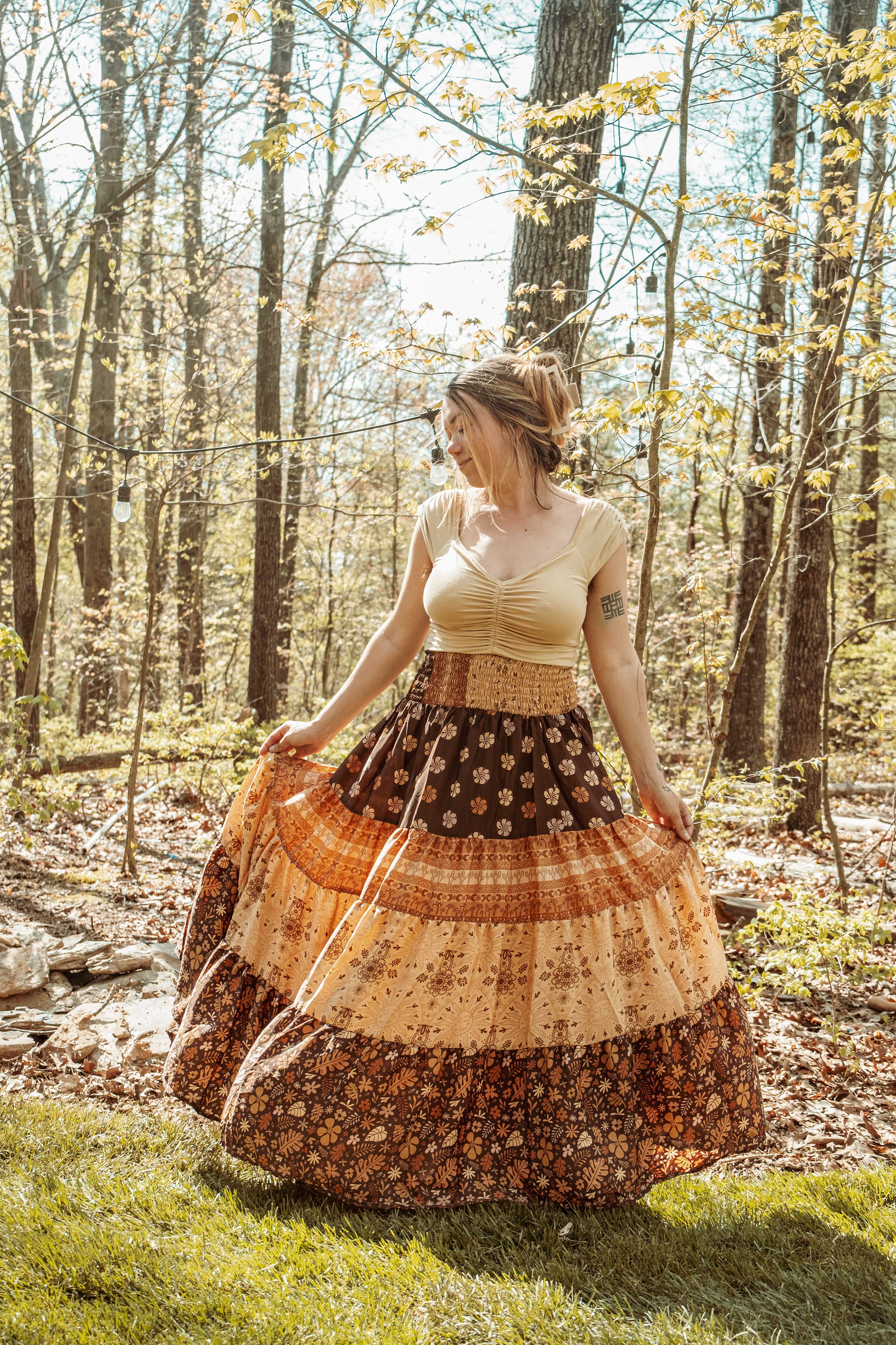 【BOHEMIAN SEOUL】BOHEMSEO LAYERED SHIRRING MAXI SKIRT LAYERED SHIRRING MAXI SKIRT, BLACK - bohemseo