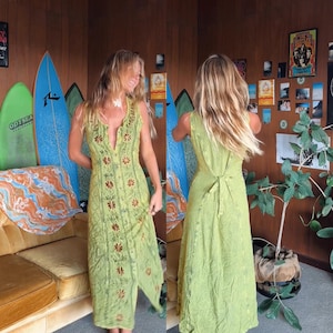 Bohemian Cottage Core Button Down Dress Duster, Embroidered Hippie Style Cardigan, Sleeveless Dress for Layering, Fall Outfit, Thanksgiving