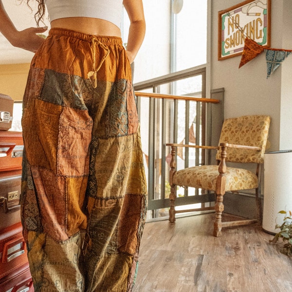 Thai Hippie Patchwork Cotton Joggers, Patchwork Drawstring Clothing, Unique Pants, Boho Design, Free Spirit Style, Men's Women's Hippie Pant