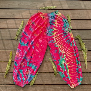 Flowy Boho Fesival Pants, Hippie Tie Dye Harem Unisex Pants XS-5X Handmade Free Spirit, Genie Lightweight yoga pants