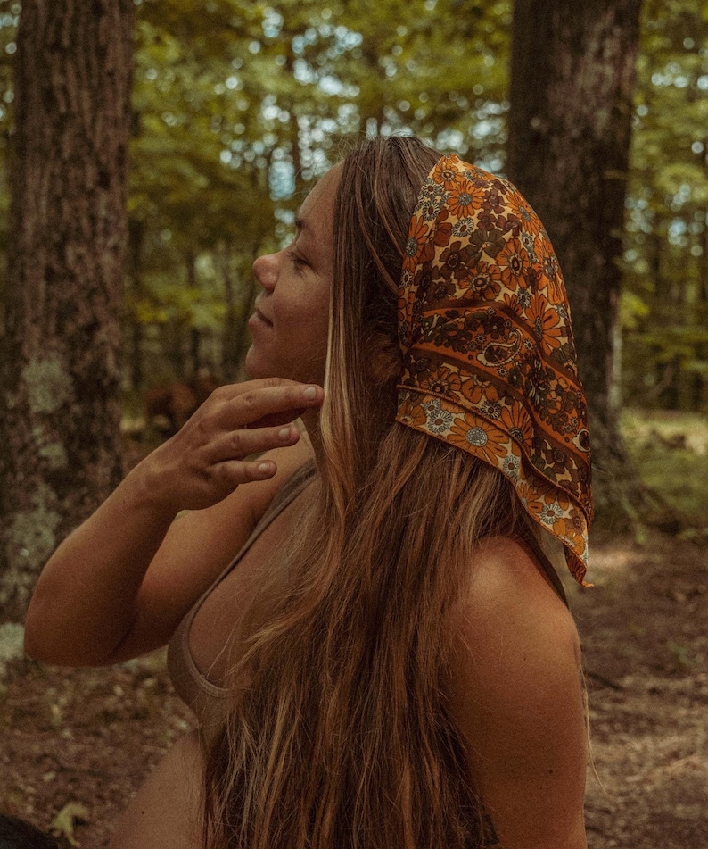 Silk Hippie Boho Bandana, Square Head Scarf, Unique Bohemian Hair Wrap, Personalized hippie gift, stocking stuffer, dog scarf dog bandana zdjęcie 8