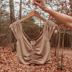 EcoVero Hippie Boho Cinch Top, Natural Fiber + Spandex Cozy Yoga Top, Chic Free People Style Handmade Bra Top, Crop Top, XS-3X