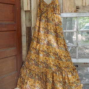 Boho Hippie Folk Silk Maxi Dress, Spell Style Floral Full Length dress, Bohemian flowy dress gown XS-2X, fall boho maxi dress, handmade Honey Bee