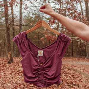 EcoVero hippie boho cinch-top, natuurlijke vezels + spandex gezellige yogatop, chique handgemaakte bh-top in Free People-stijl, crop top, XS-3X