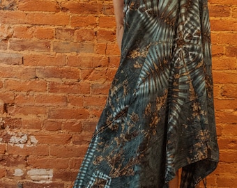 Tie-Dye Multi-Way Sarong, Fringed Tapestry, Tie Dye Cover up, Unique One of a Kind Wall Hanging