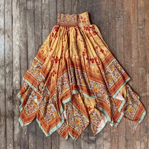 Organic Fairy Boho Free Spirit Skirt, Stretchy Comfortable Hippie Folk Layered Handmade Flowy Skirt