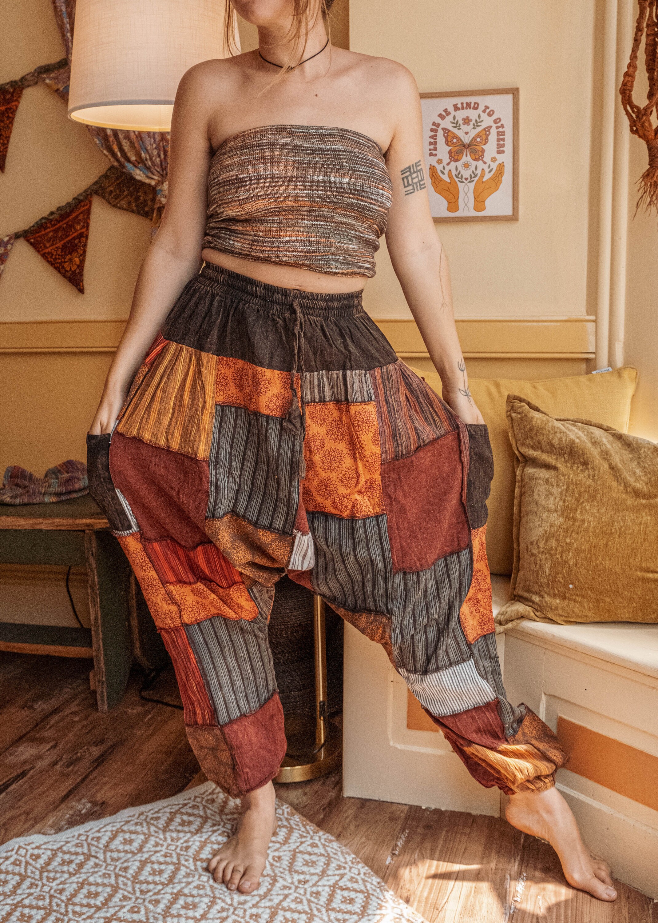 Hippie Patchwork Harem Pants | Unisex Men's Women's Festival Hippie Patchwork Harem Pants | Unisex Men's Women's Festival