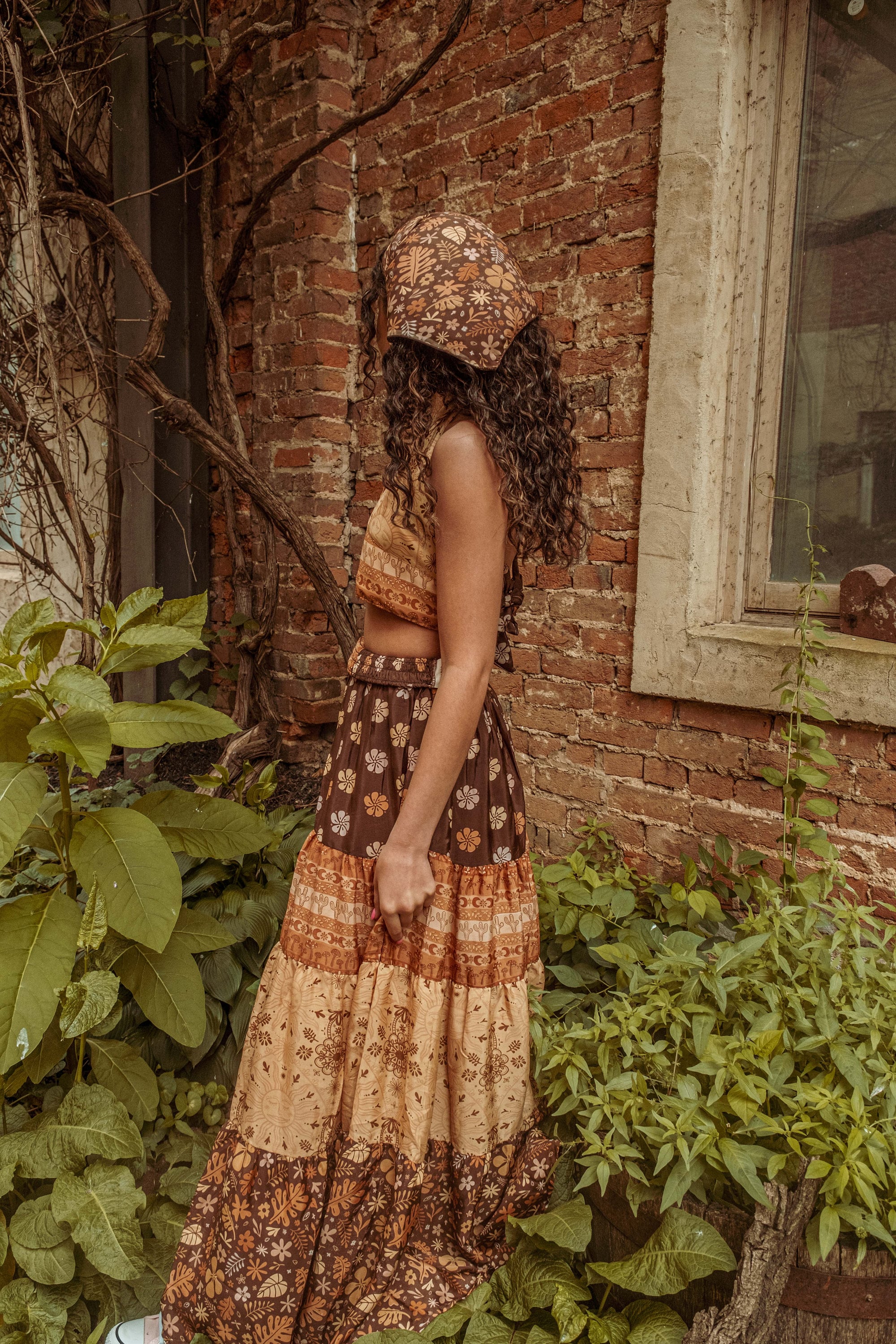 Bohemian Desert Solstice Tiered Silk Maxi Skirt, Hippie Boho