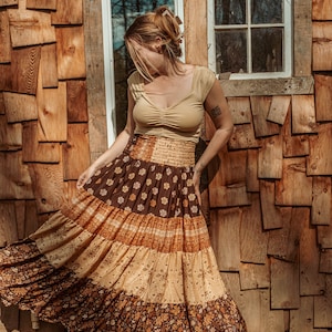 Bohemian Desert Solstice Tiered Soft Maxi Skirt, Hippie Boho Style Sun Moon Skirt, Earthy Neutral Natural Vibe Dress image 6