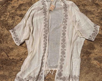 Boho Mesh Organic Cotton Kimono, Breezy Light Mesh Cardigan, Beachy Boho Coverup