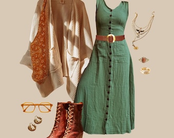 Bohemian Organic Bamboo Cotton Button Down Sleeveless Dress, Soft Maxi Dress or Duster, Hippie Cottage Core Meadow Boho Style Summer Dress,