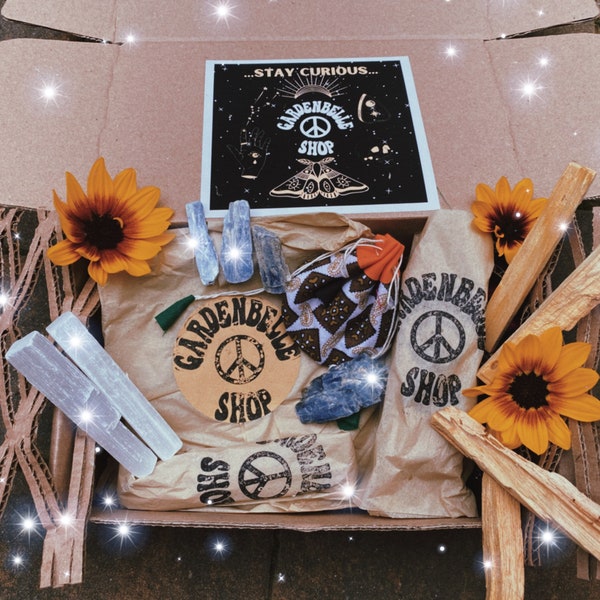 Mystery Hippie Box, Witchy Crystals Gift Box Jewelry Incense + More! Gift for hippies, Stocking Stuffer, Mystery Box, Tarot Cards