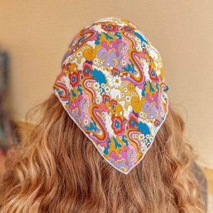 Silk Hippie Boho Bandana, Square Head Scarf, Bohemian Hair Wrap, hippie gift, stocking stuffer, dog scarf dog bandana
