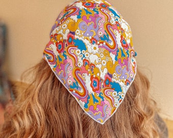 Silk Hippie Boho Bandana, Square Head Scarf, Bohemian Hair Wrap, hippie gift, stocking stuffer, dog scarf dog bandana