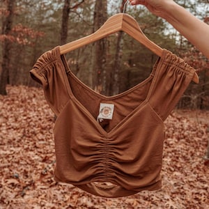 EcoVero hippie boho cinch-top, natuurlijke vezels + spandex gezellige yogatop, chique handgemaakte bh-top in Free People-stijl, crop top, XS-3X
