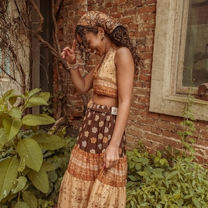 Bohemian Desert Solstice Tiered Soft Maxi Skirt, Hippie Boho Style Sun Moon Skirt, Earthy Neutral Natural Vibe Dress image 5