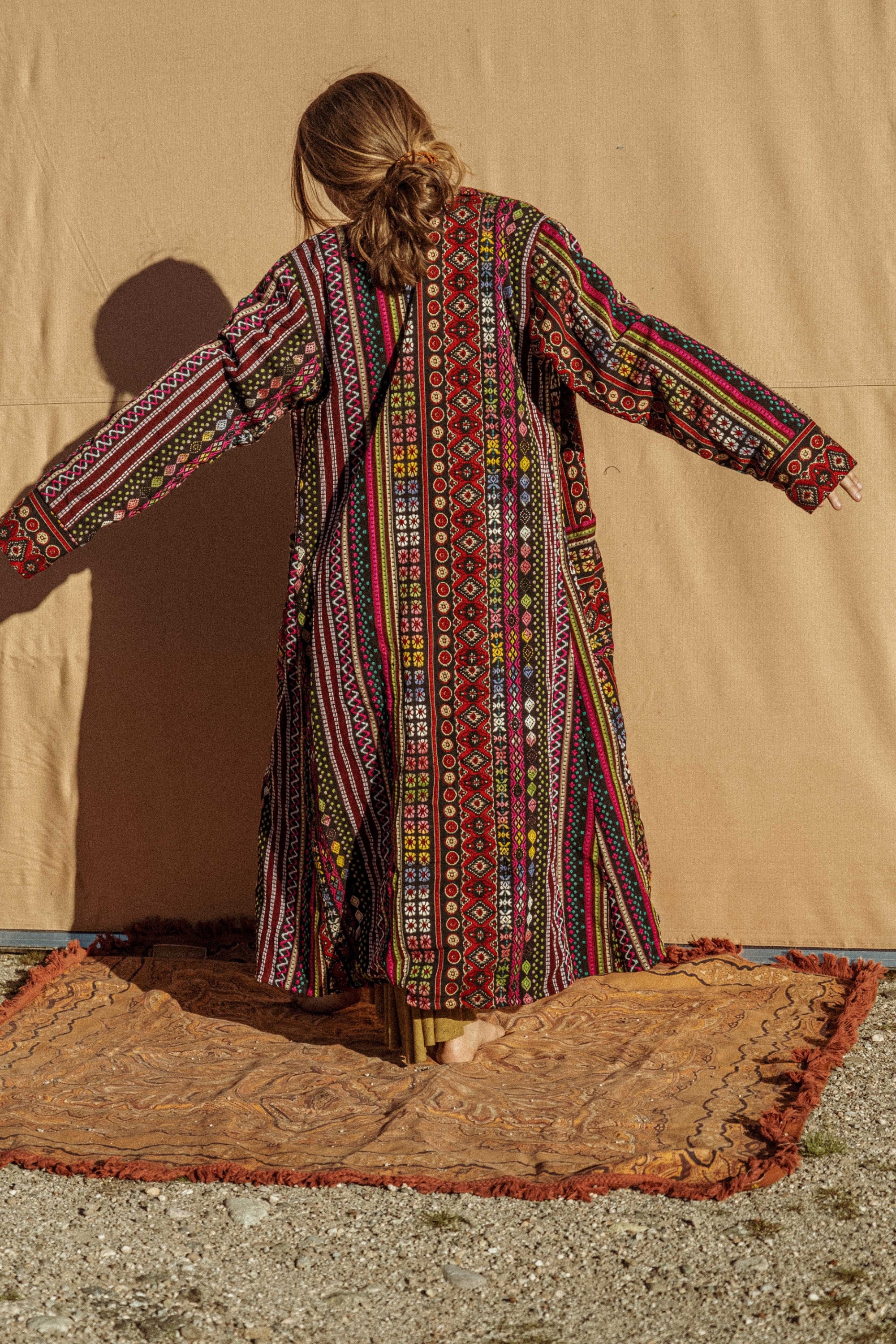 Hippie Bohemian Men's Women's Long Trench Coat, Psychedelic Woven