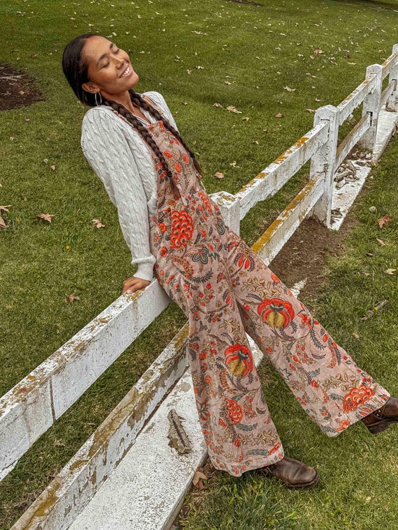 Organic Cotton Velvet Overalls, Floral Free Spirit Boho Overalls