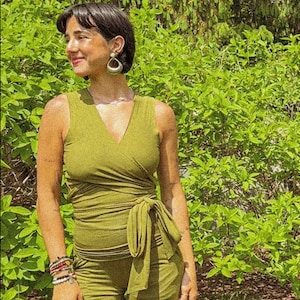Organic EcoVero Stretchy Yoga Wrap Top, Natural Fiber Prana Wear, Festival Clothing, Wrap Vest Top, Multiway tie top, Handmade Yoga Top PLUS image 10