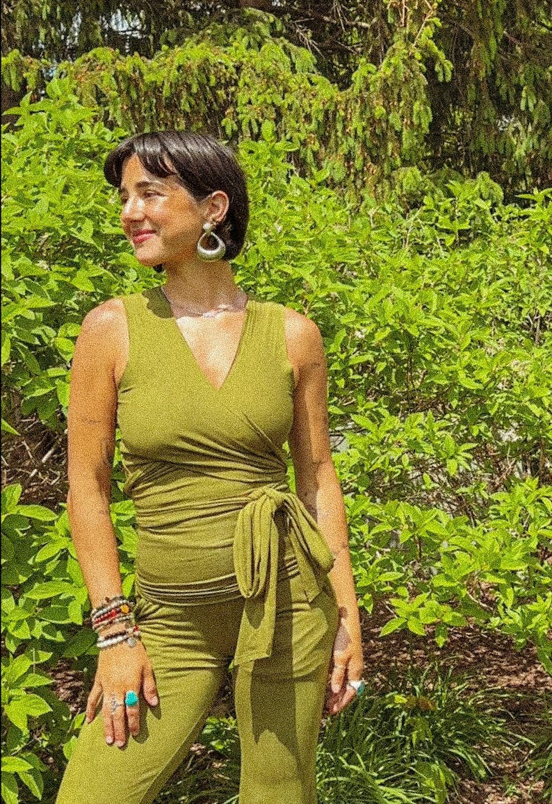 Organic EcoVero Stretchy Yoga Wrap Top, Natural Fiber Prana Wear, Festival Clothing, Wrap Vest Top, Multiway tie top, Handmade Yoga Top PLUS image 10