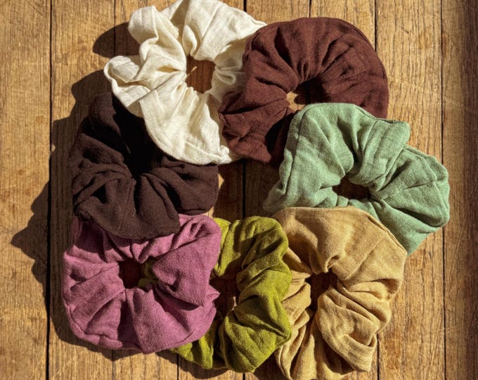 ORGANIC Cotton Bamboo Boho Scrunchies, Bridesmaid Gift, Hair Scrunchies, Vegan Gift Handmade, Earthy Crunchy Scrunchie, Stocking Stuffer