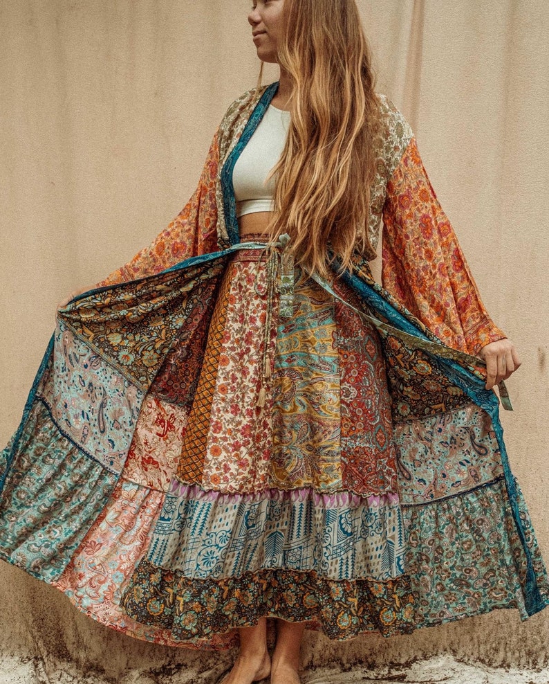 Hippie Bohemian Patchwork Silk Kimono Recycled Silk Bell - Etsy