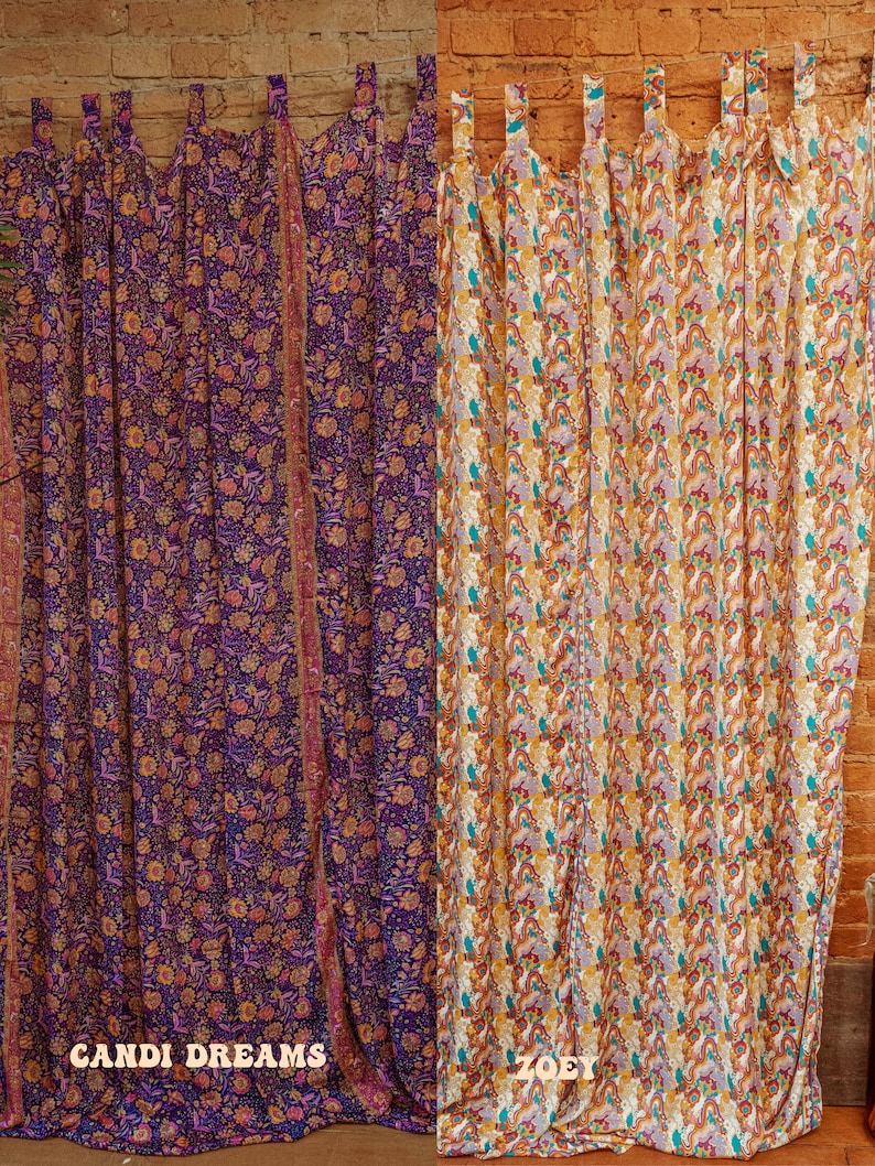 Hippie Boho SILK Curtain Panels, Rainbow Floral Bohemian Room Canopy Decor, Psychedelic 70s Aesthetic Dorm Decor, Wall Hanging, Home Gift image 6