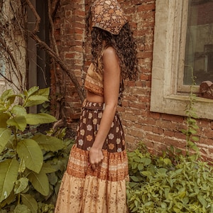 Bohemian Desert Solstice Tiered Soft Maxi Skirt, Hippie Boho Style Sun Moon Skirt, Earthy Neutral Natural Vibe Dress image 4