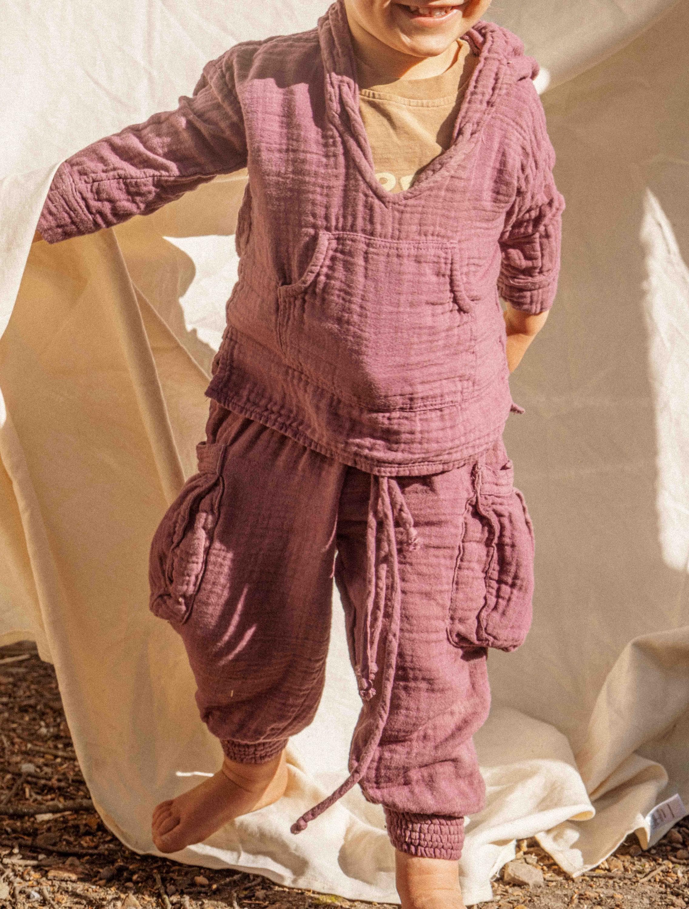 Kids Organic Boho Pants, Unisex Boys Girls Bohemian Style Baggy Joggers with XL Pockets Organic Cotton Bamboo 7 Colors Cloth Diaper Friendly