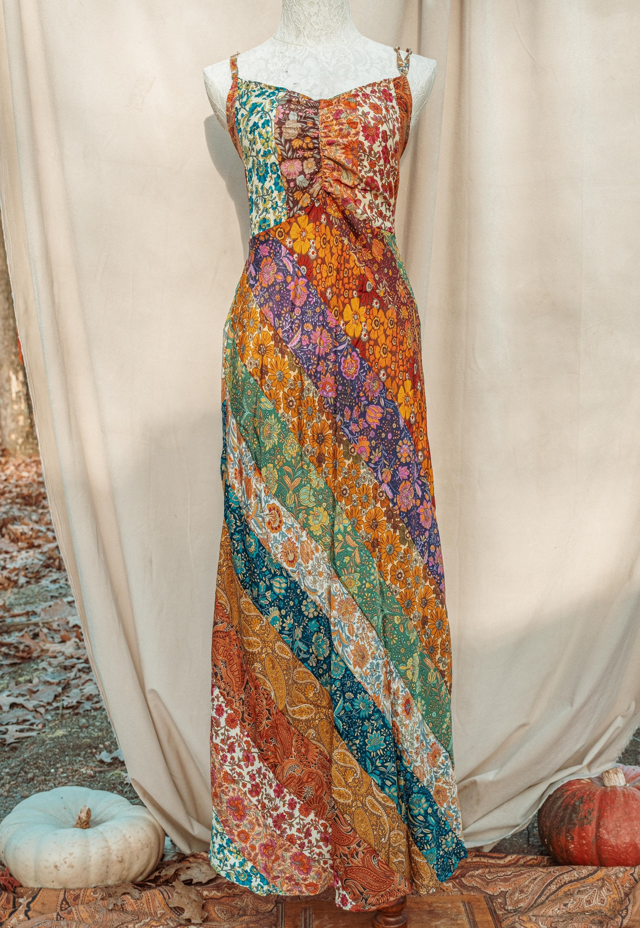 chinese dress ladies Patchwork Long Sleeve Maxi Dress Small