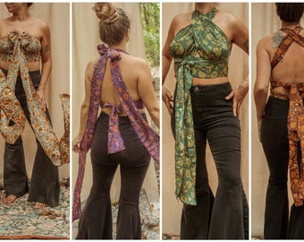 Hippie Boho Wrap Top, Multi-Way Scarf Top, Backless Halter Top, 70s Style bohemian wrap top, multiway, Hippie clothing, wedding outfit