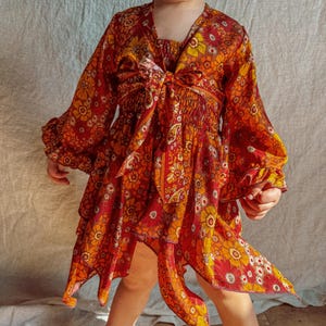 Conjunto de 2 piezas de vestido de hada para niña de las flores, vestido de hada para bebé pequeño, conjunto de vestido con estilo hippie de los años 70, disfraz de hada hippie para niña occidental