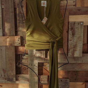Organic EcoVero Stretchy Yoga Wrap Top, Natural Fiber Prana Wear, Festival Clothing, Wrap Vest Top, Multiway tie top, Handmade Yoga Top PLUS